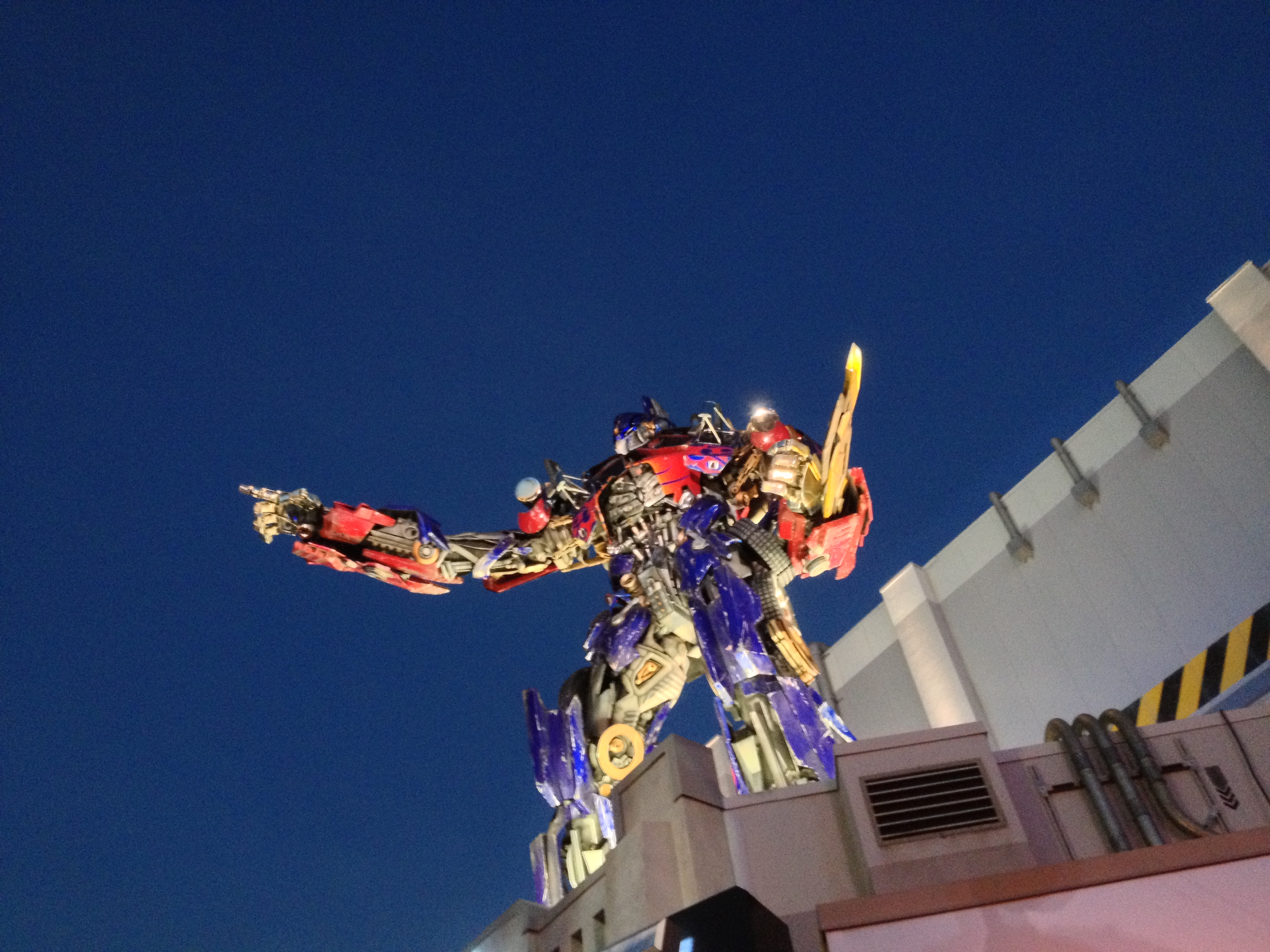 Optimus Prime statue at night